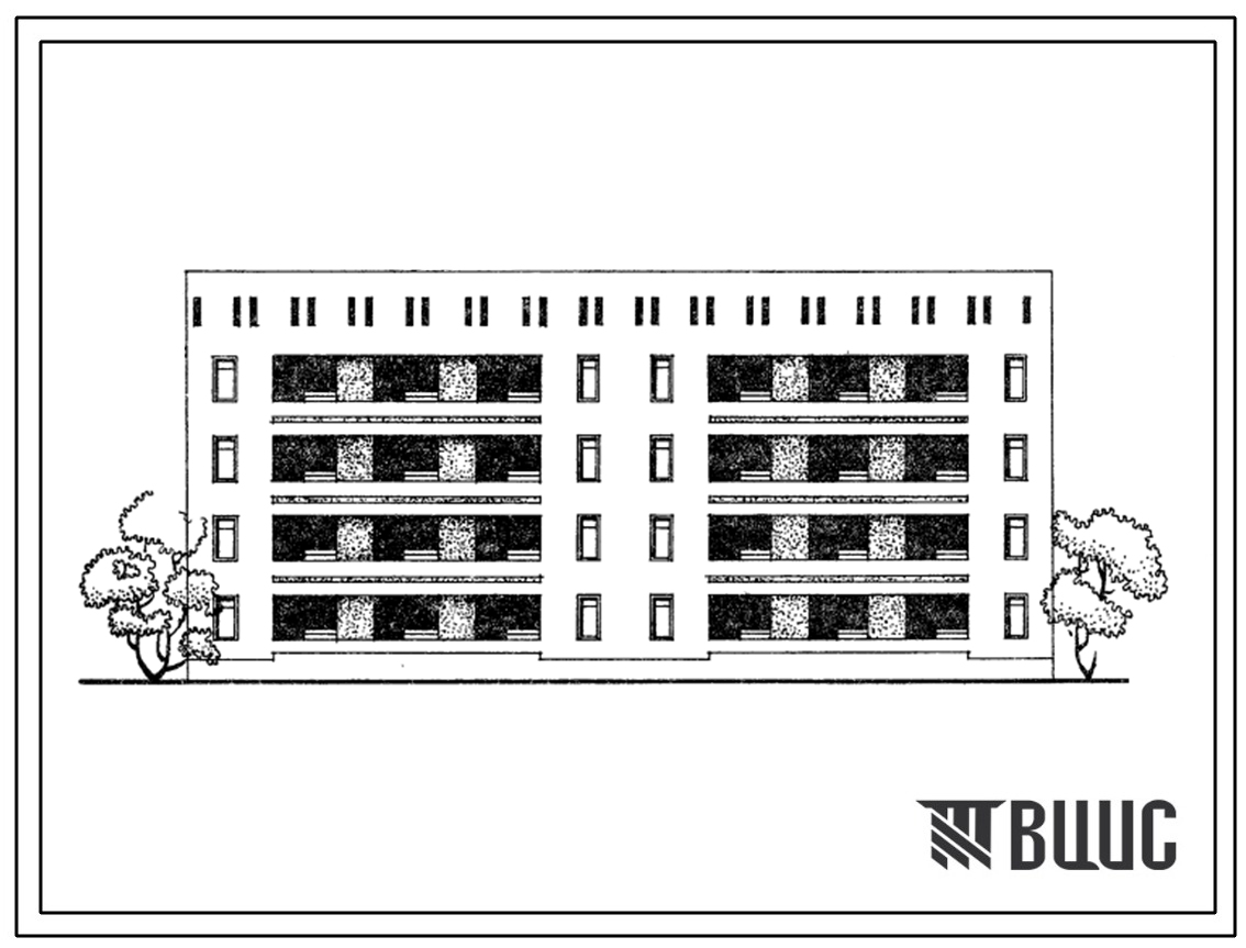 Типовой проект 63-023с.83 Блок-секция четырехэтажная 16-квартирная рядовая с торцовыми окончаниями 3А.4А.-5Б.2Б.
