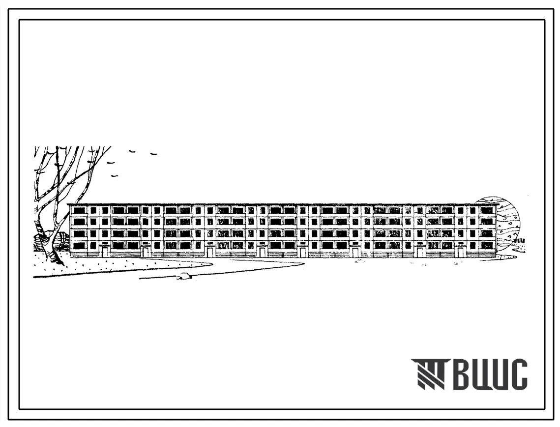Типовой проект 1-464Усп-7/67 Четырехэтажный восьмисекционный крупнопанельный дом на 64 квартиры (двухкомнатных 32, трехкомнатных 32).