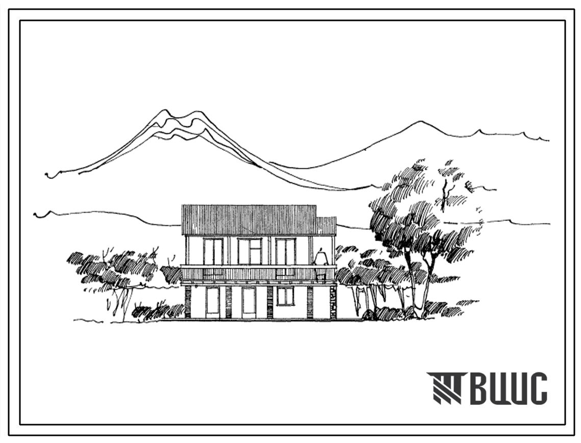 Типовой проект 184-49-3с 1-этажный 1-квартирный 2-комнатный жилой дом колхозника для строительства в рельефе.