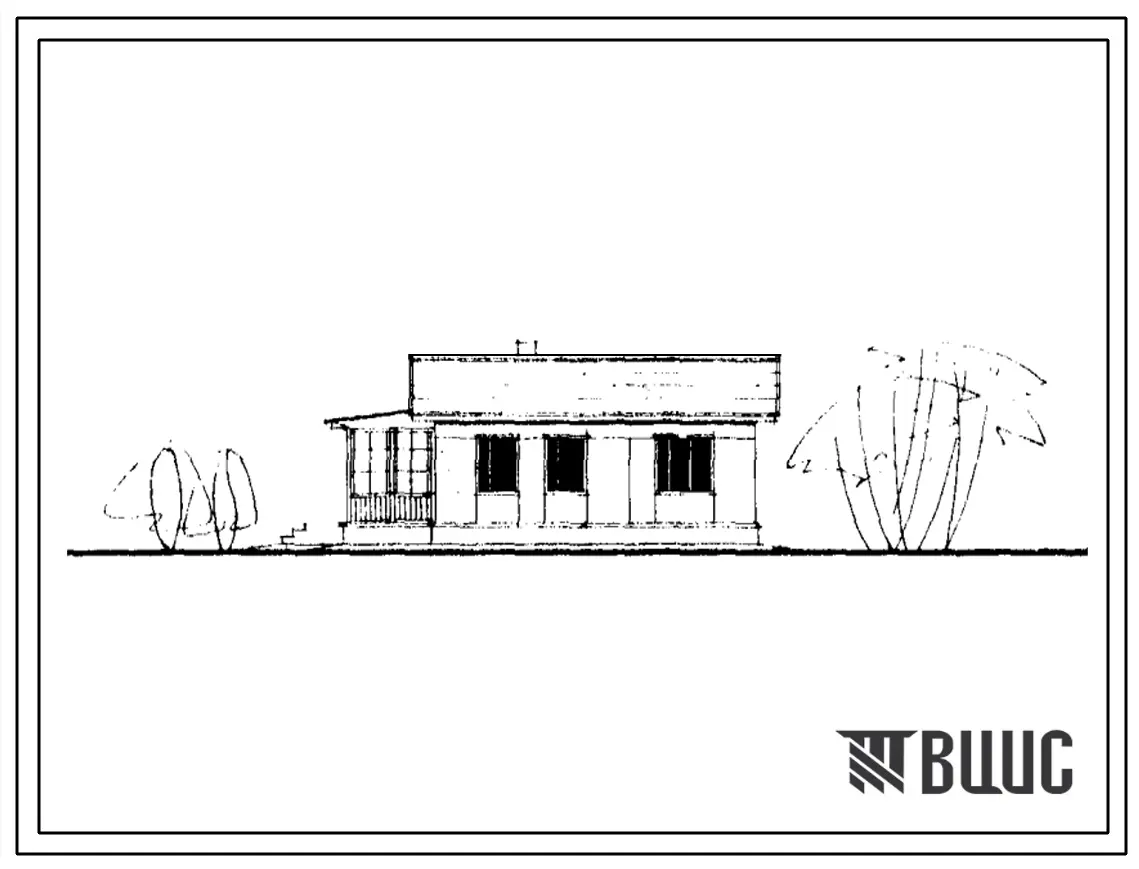 Типовой проект 1-50А-19 Одноэтажный одноквартирный жилой дом с квартирой в 3 комнаты с полным благоустройством, стены из арболитовых блоков.