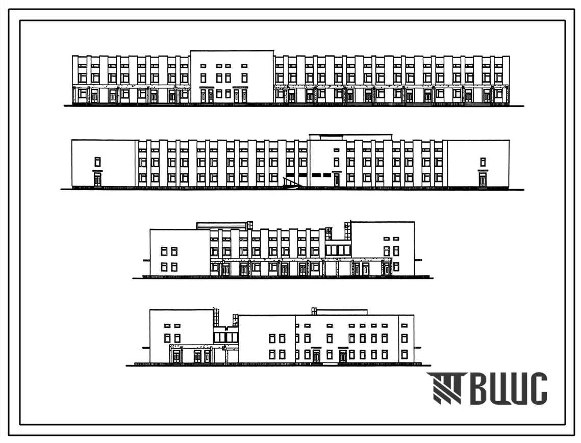 Типовой проект 254-1-114 Инфекционный корпус на 50 коек районной больницы на 400 коек с поликлиникой на 600 посещений в смену. Здание двухэтажное. Стены из кирпича.