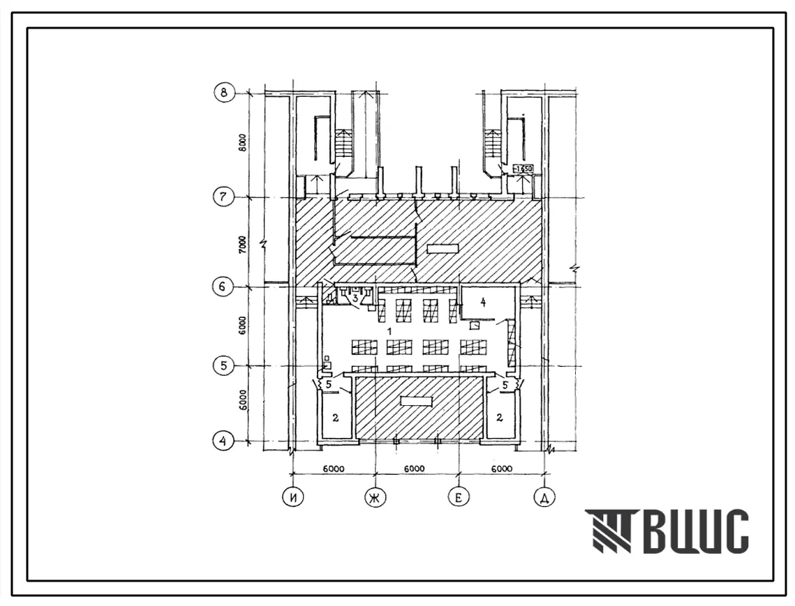 Типовой проект П-4-116(264-20-99.88) Хозяйственно-бытовые помещения в подвале здания советских и партийных организаций городского района, (убежище на 116 человек, размеры убежища 27м на 18м, режимы вентиляции 1,2,3).