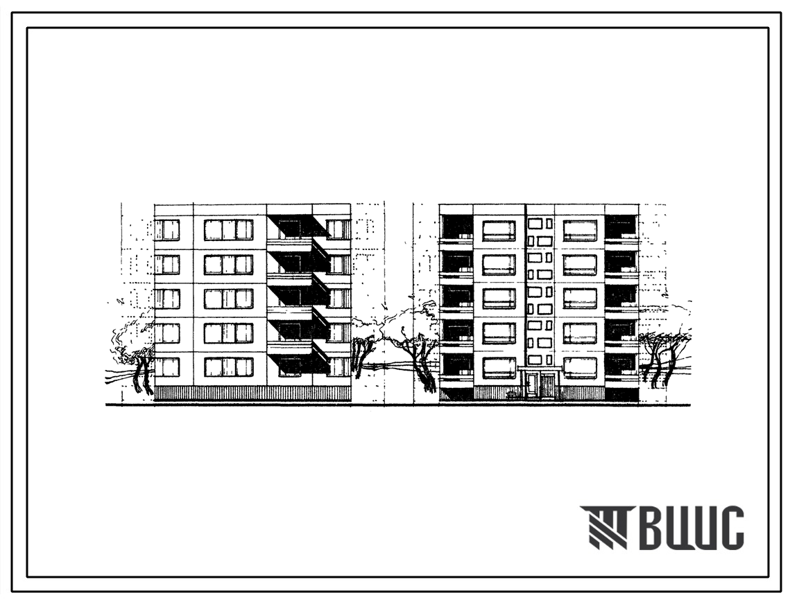 Типовой проект 99-05/1 Пятиэтажная блок-секция рядовая правая на 15 квартир (двухкомнатных 2А-5, 2Б-10). Для строительства в 1В климатическом подрайоне, 2 и 3 климатических районах