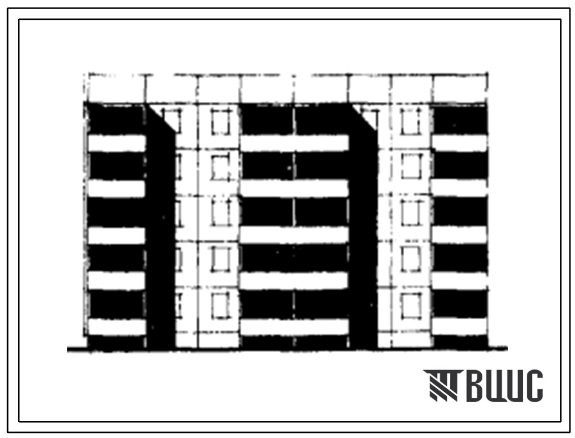 Типовой проект 105-050с/1 Пятиэтажная блок-секция торцевая левая на 25 квартир (однокомнатных 1Б-10, двухкомнатных 2Б-10, трехкомнатных 3Б-5). Для строительства в 4 климатическом районе Киргизской ССР сейсмичностью 9 баллов