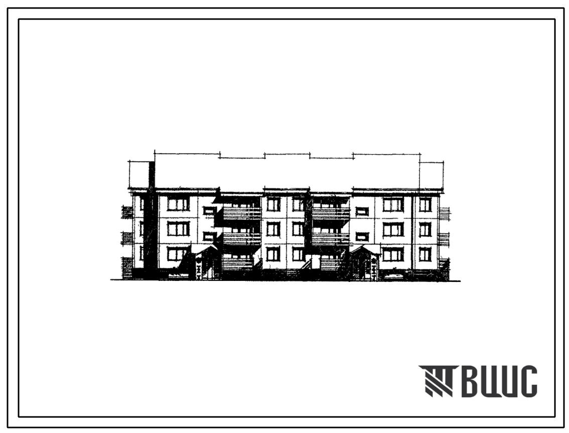 Типовой проект 111-97-77/1 Трехэтажный двухсекционный жилой дом на 18 квартир  (однокомнатных 1Б-6, двухкомнатных 2Б-3, трехкомнатных 3Б-9). Для строительства в 1В климатическом подрайоне