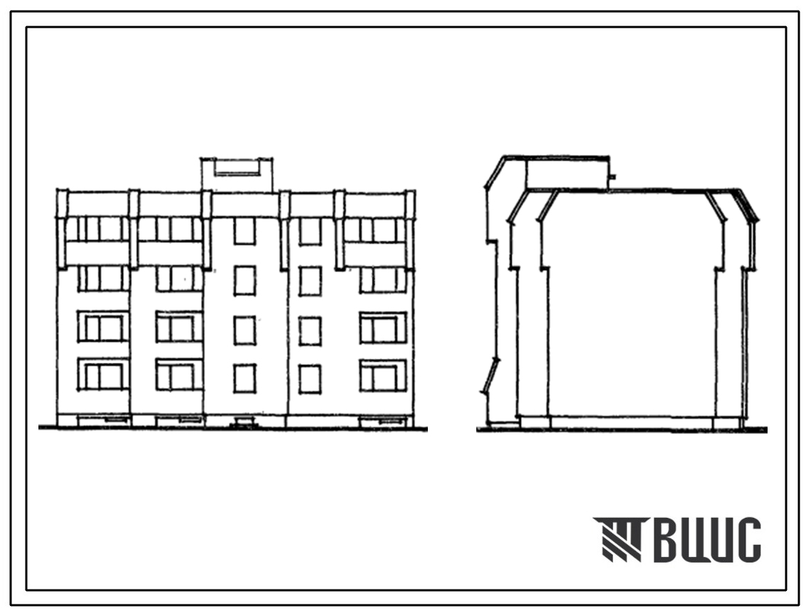 Типовой проект 1-318-0104.84 Блок-секция 4-этажная 12-квартирная рядовая, с торцевыми окончаниями 2Б-2Б-2Б. Для строительства во 2В климатическом подрайоне Литовской ССР (для застройки малых городов).