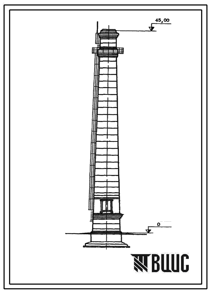 Типовой проект 907-2-118 Труба дымовая кирпичная для котельных установок Н=45,0 м; Д0=2,1 м. Для строительства в 1-2 районах ветровой нагрузки с надземным примыканием газоходов