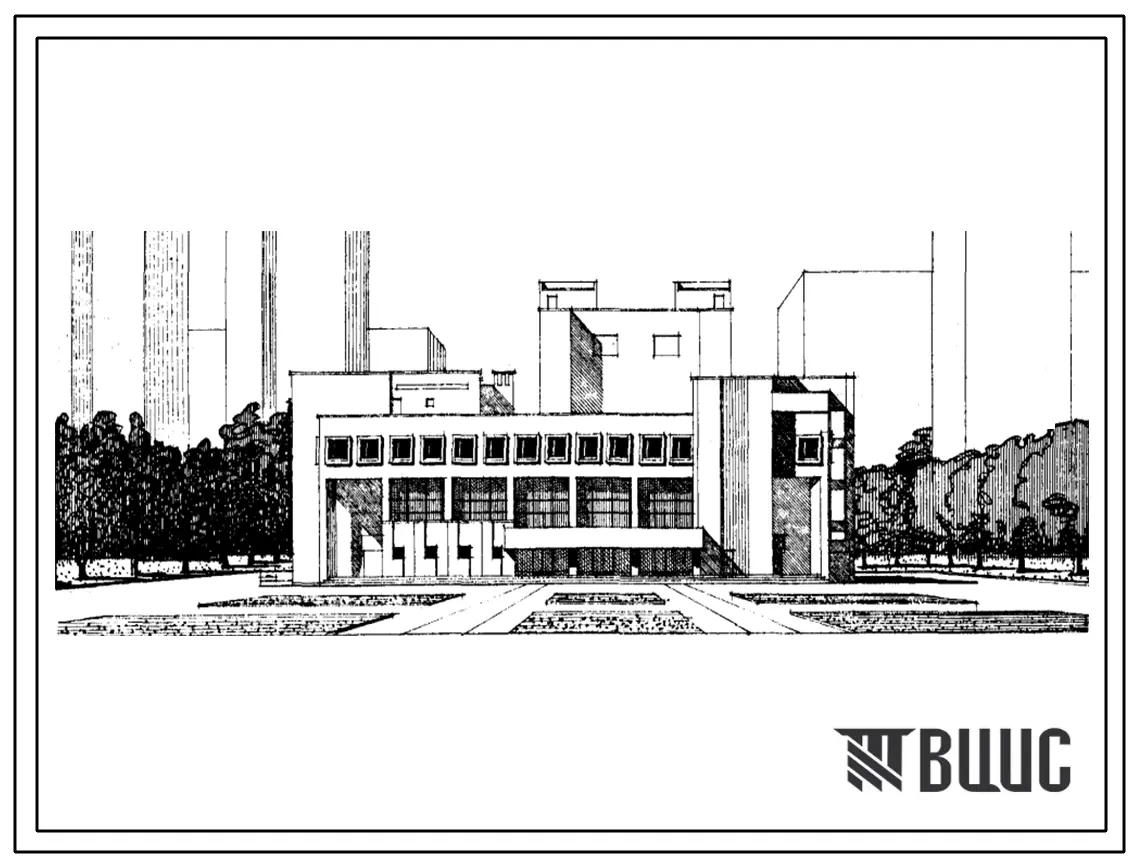 Типовой проект 264-12-162 Городской дом культуры с залом на 700 мест, кафе на 75 мест и танцзалом на 100 пар (стены из кирпича). Для строительства в IВ климатическом подрайоне, II и III климатических районах.