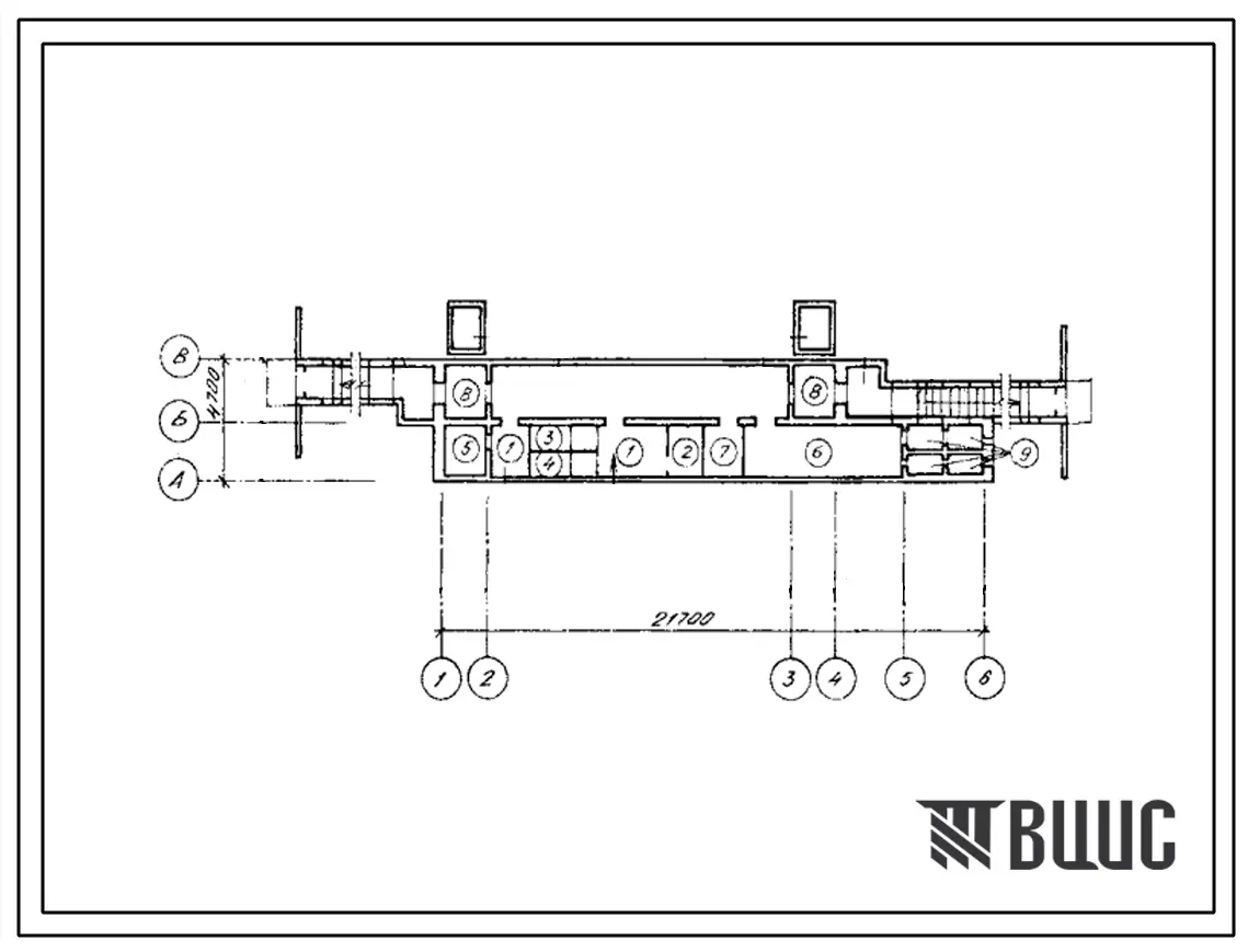 Типовой проект А-IV-50-484.90 Сооружение отдельно стоящее заглубленное.Стены монолитные железобетонные. (убежище на 50 человек, размеры убежища 21,7м на 4,7м, режимы вентиляции 1,2).