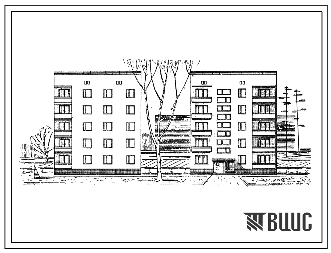 Типовой проект 87-023п Блок-секция 5-этажного дома рядовая левая на 10 квартир, для строительства в 3 строительно-климатической зоне на посадочных грунтах.