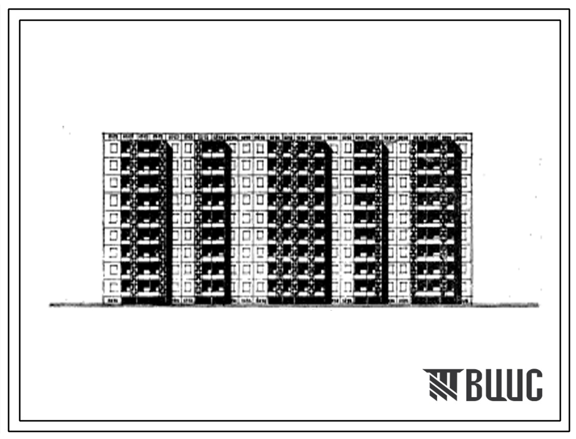 Типовой проект 111-105-58с/1 Девятиэтажный пятисекционный жилой дом на 108 квартир (однокомнатных 1Б-36, двухкомнатных 2Б-9, трехкомнатных 3Б-54, четырехкомнатных 4Б-9). Для строительства в 4Г климатическом подрайоне Казахской ССР сейсмичностью 7 и 8 балл