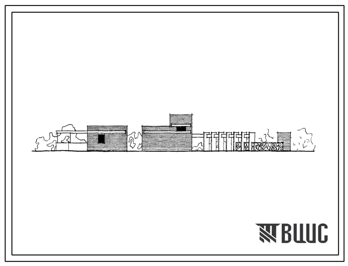 Типовой проект 244-5-25с Пионерский павильон с летней киноплощадкой пионерского лагеря-базы отдыха на 320/280 мест, со стенами из местных материалов, для строительства в 4А и 4Г климатических подрайонах сейсмичностью 7 и 8 баллов
