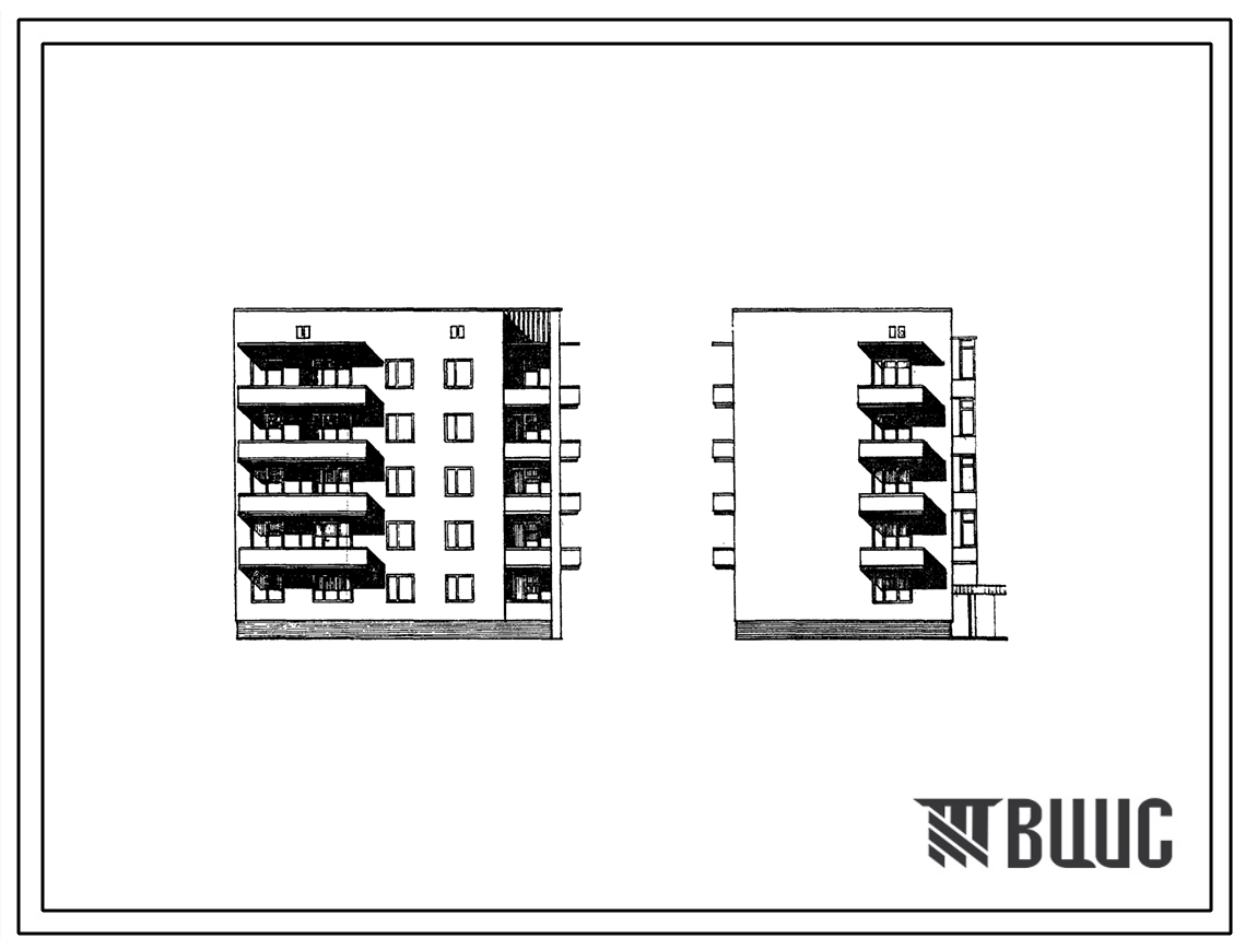 Типовой проект 87-0100/1 Пятиэтажная торцовая правая блок-секция на 15 квартир со стенами из кирпича (однокомнатных 1Б-5, двухкомнатных 2Б-5, трехкомнатных 3Б-5.