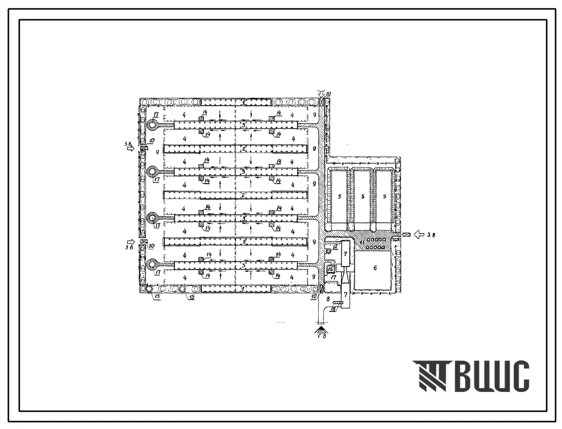 Типовой проект 819-167 Площадки для откорма молодняка КРС на 1000 и 2000 скотомест. Схемы генплана.