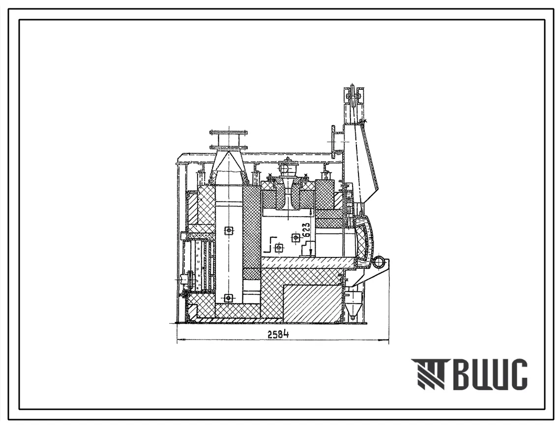 Типовой проект 406-9-279.84 Печь нагревательная камерная размерами пода 0,93 х 0,7 м на газе среднего давления с отводом дыма вверх