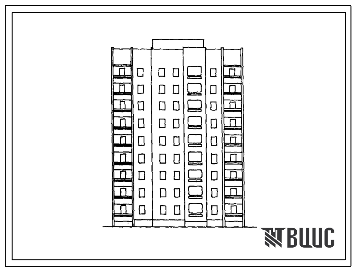 Типовой проект 153-014с.86 Девятиэтажная блок-секция рядовая обратная на 36 квартир. Для строительства в городах и поселках городского типа. Со стенами из монолитного железобетона