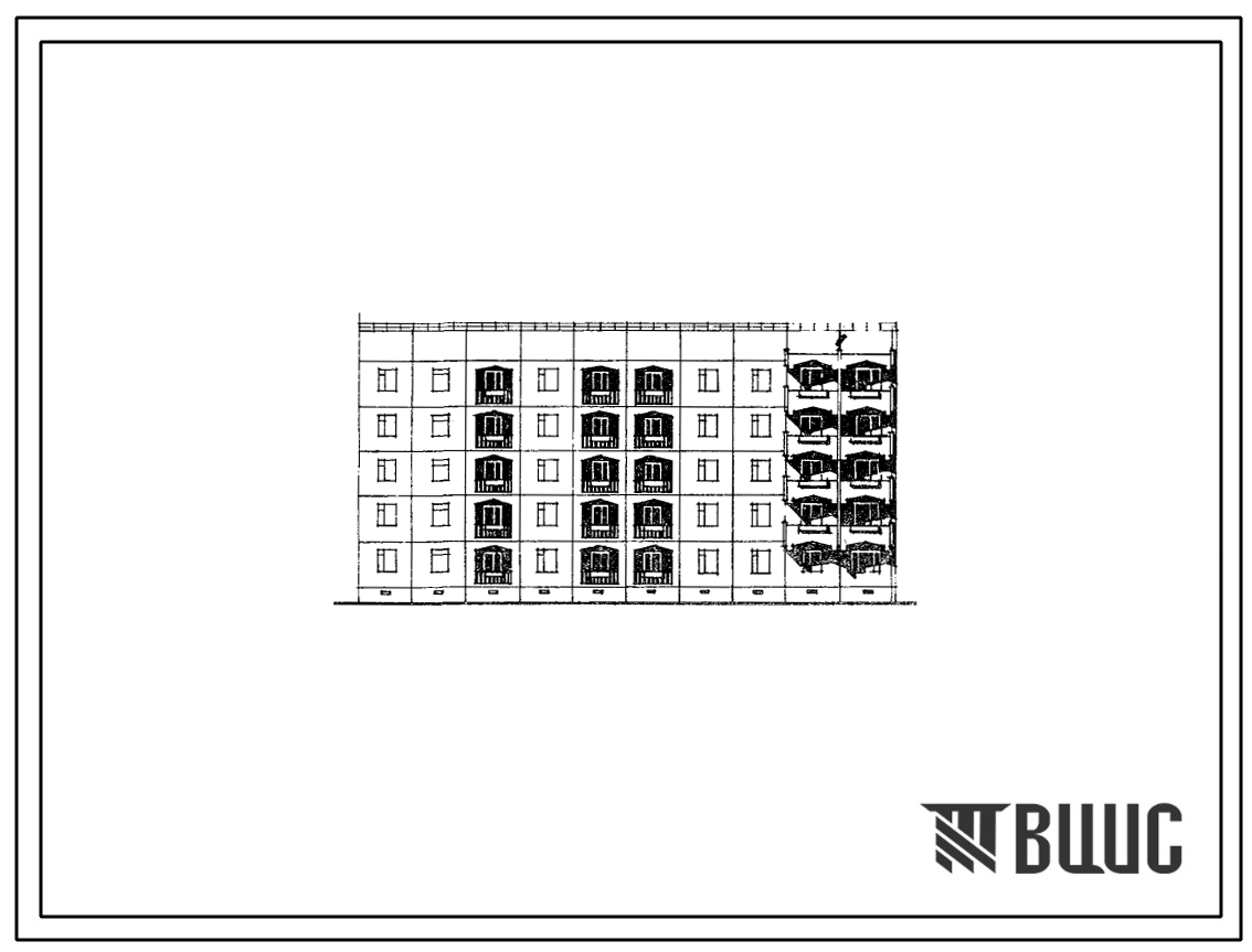 Типовой проект 105-0115с.86 Блок-секция 5-этажная 25-квартирная 4Б.3Б - 3Б.2Б.1Б торцовая правая