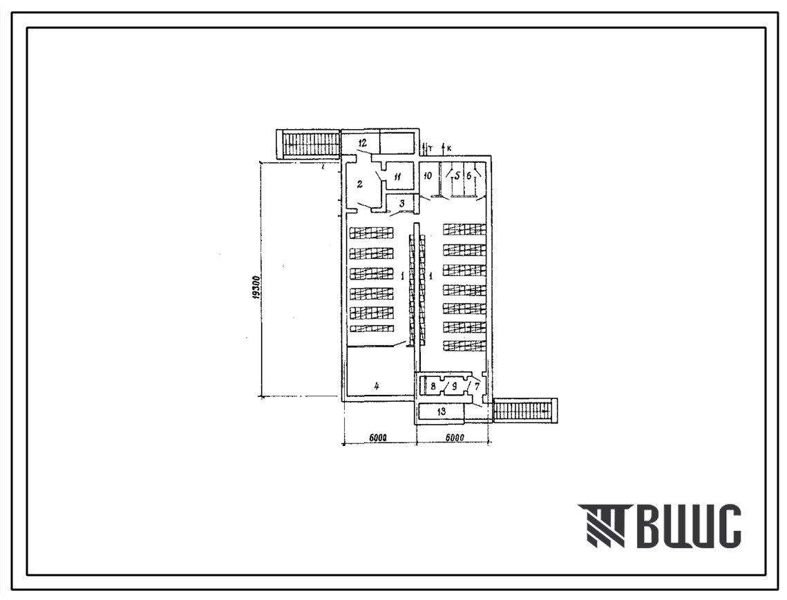 Типовой проект А-II,III,IV-300-229.83 Склад инвентаря и оборудования отдельно стоящий заглубленный. Стены из блоков по ГОСТ 13579-78 (для сухих грунтов). Режимы вентиляции I и II. Площадь основных помещений 158,7 м2