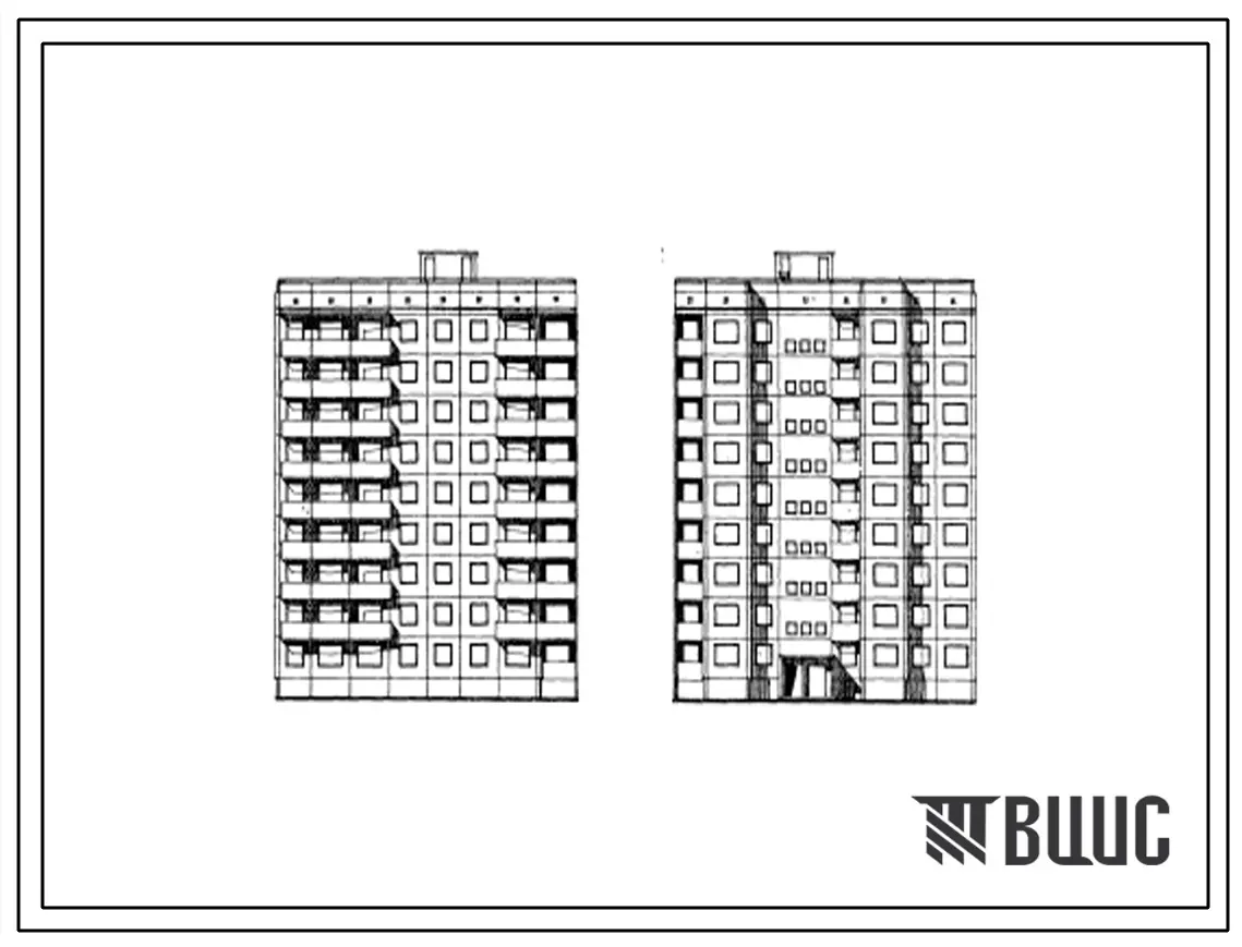 Типовой проект 94-024/73 Девятиэтажная крупнопанельная рядовая и торцевая правая блок-секция на 36 квартир (однокомнатных 1Б-9, двухкомнатных 2Б-9, трехкомнатных 3А-9, трехкомнатных 3Б-9) с шагом поперечных стен 2,7 и 3,3 м, для строительства во 2 и 3 кли