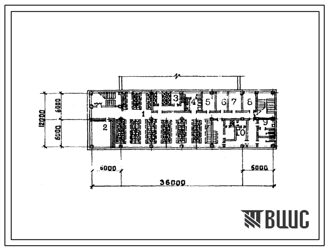 Типовой проект Б-2-300(416-7-169) Бытовые помещения,приспосабливаемые под ПРУ в подвале производственно-служебного корпуса для ремонтно-производственной базы электросетей (убежище на 300 человек, размеры убежища 36м на 12м, режимы вентиляции 1,2,3).