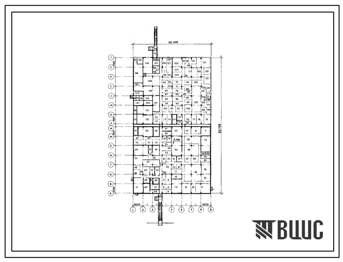 Типовой проект B-IV-225-43.86 Заглубленное здание вспомогательного назначения. Стены из железобетонных панелей по серии У-01-01/80 (для сухих грунтов). (убежище на 225 человек, размеры убежища 85,75м на 48м, режимы вентиляции 1,2,3).