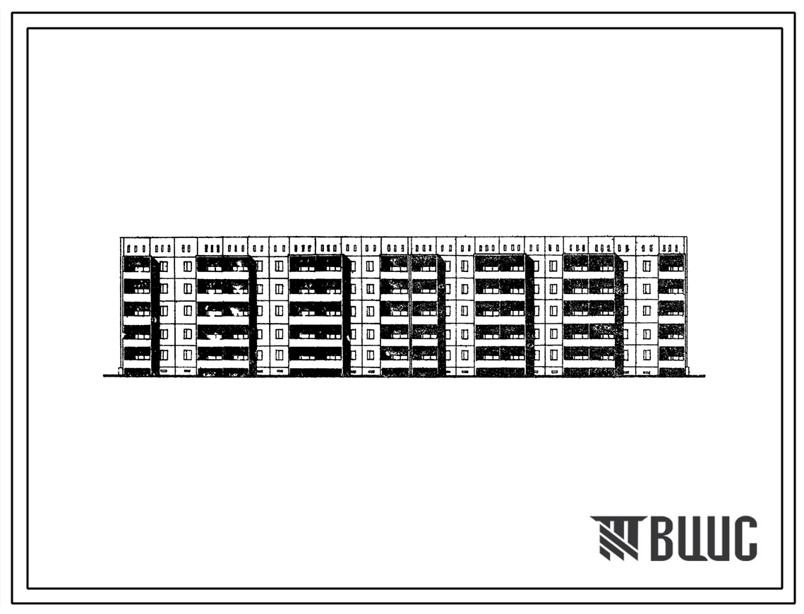 Типовой проект 111-105-52с/1 Пятиэтажный крупнопанельный шестисекционный дом на 70 квартир (однокомнатных 1Б-20, двухкомнатных 2Б-30, трехкомнатных 3Б-20). Для строительства в 3 климатическом районе Киргизской ССР сейсмичностью 9 баллов