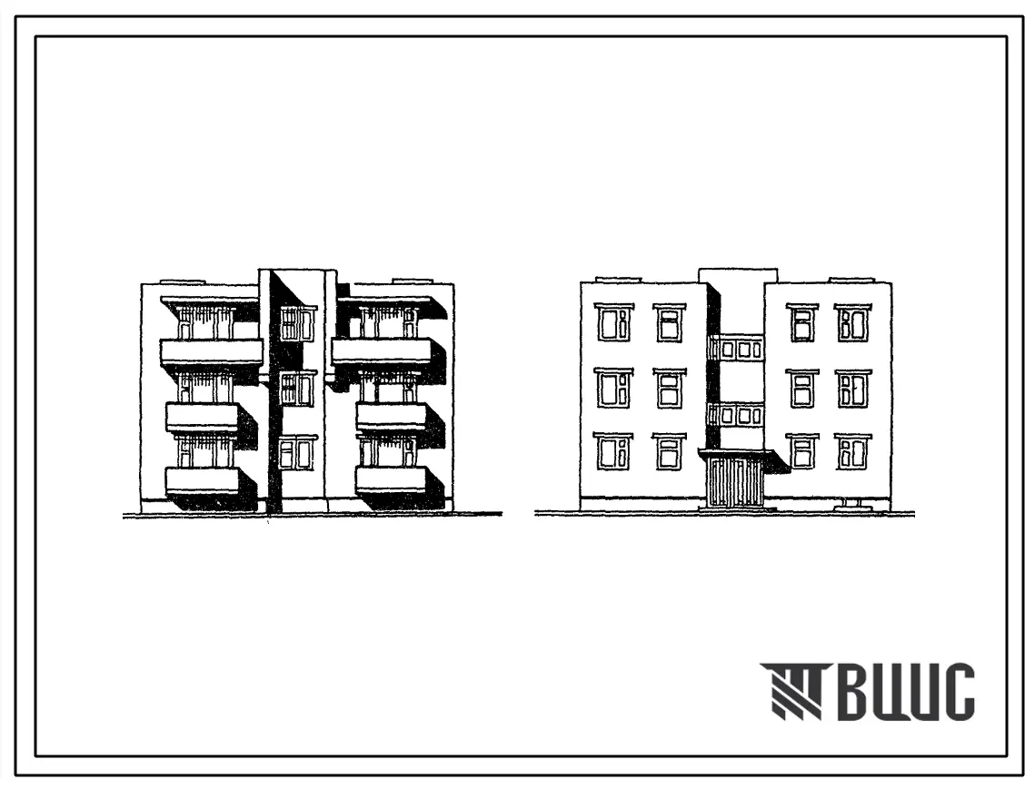 Типовой проект 89-0104.13.86 Трехэтажная рядовая-торцовая блок-секция на 6 квартир (для Белорусской ССР)