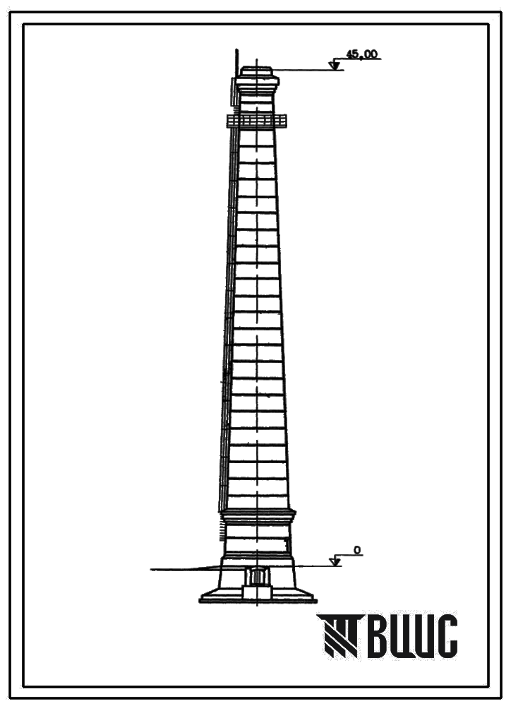 Типовой проект 907-2-108 Труба дымовая кирпичная для котельная установка Н=45,0м, Д0=1,2 м. Для строительства в 4 районе ветровой нагрузки с подземным примыканием газоходов