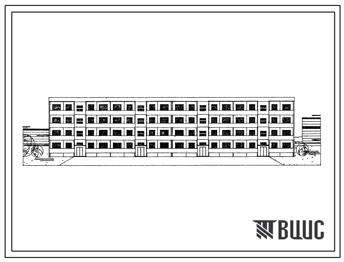Типовой проект 1Уз-500ТСП-4 Крупнопанельный четырехэтажный четырехсекционный 32-квартирный дом с 3-4 комнатными квартирами.