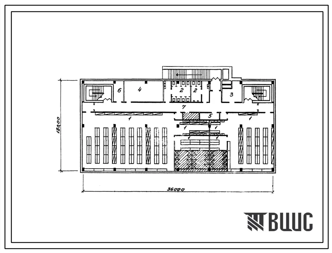 Типовой проект П-2-900(416-04-94.83) Бытовые помещения в подвале производственного корпуса на 500 работающих, приспосабливаемые под ПРУ (убежище на 900 человек, размеры убежища 36м на 18м, режимы вентиляции 1,2).