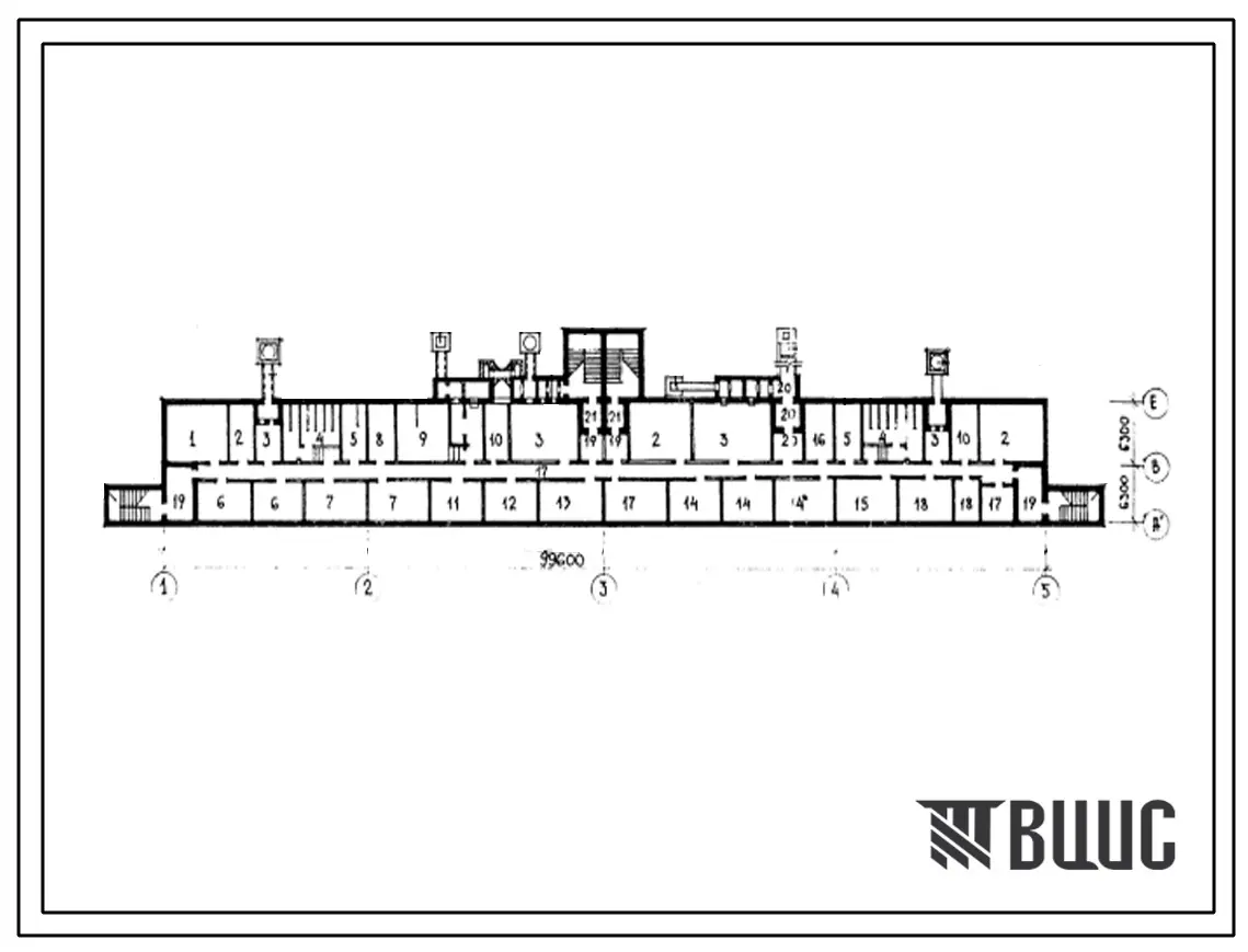 Типовой проект А-IV-1400(111-96-79.87) Помещения общественного назначения в подвале 9-этажного,4-секционного дома,скомпонованного из 4-х блок секций 86-011/1, (убежище на 1400 человек, размеры убежища 99,6м на 12,6м, режимы вентиляции 1,2).