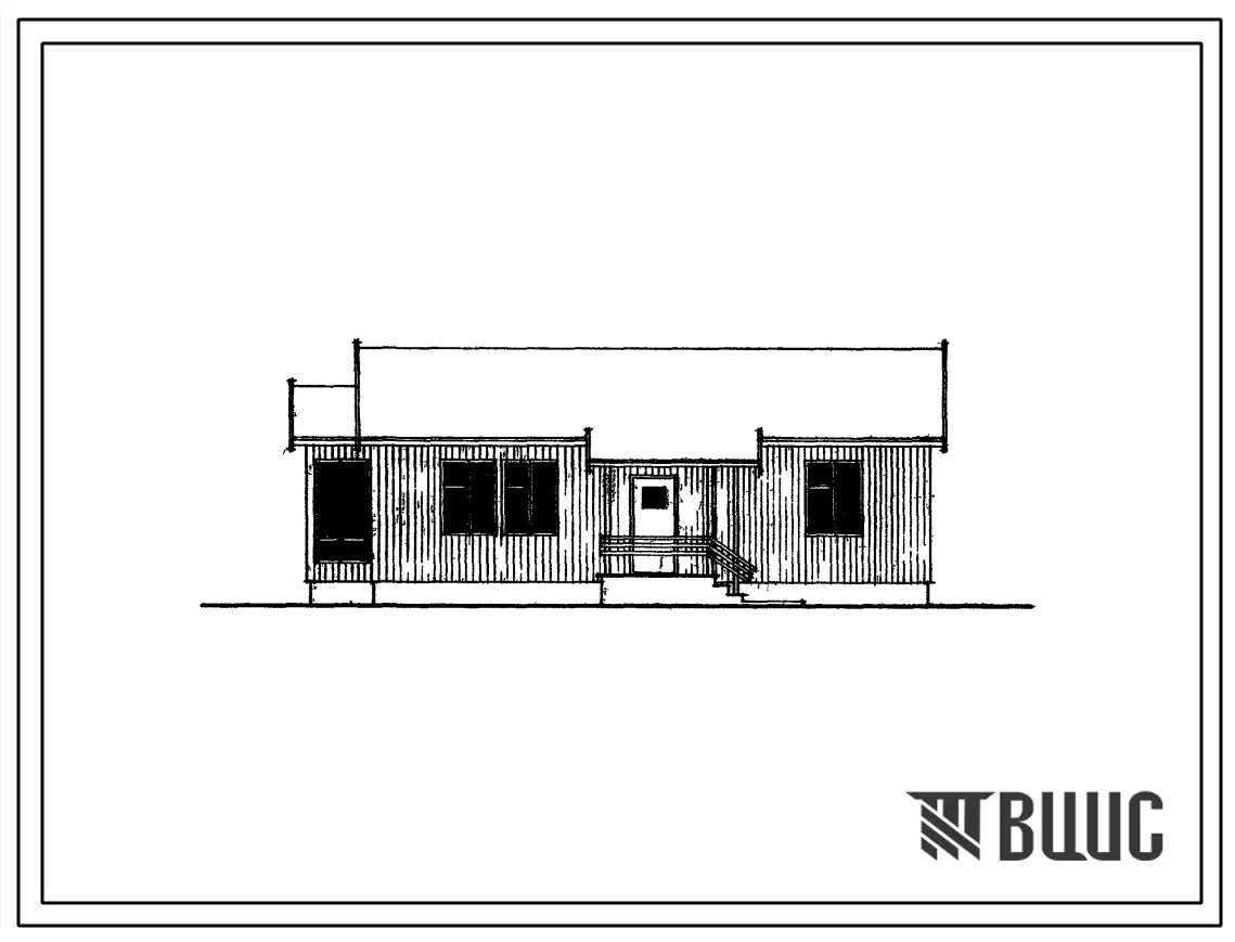 Типовой проект 181-115-32/73 Одноэтажный одноквартирный трехкомнатный 3Б жилой дом. Стены деревянные панели вертикальной разрезки с утеплителем из минераловатных плит. Для строительства в 1В и 2В климатических подрайонах