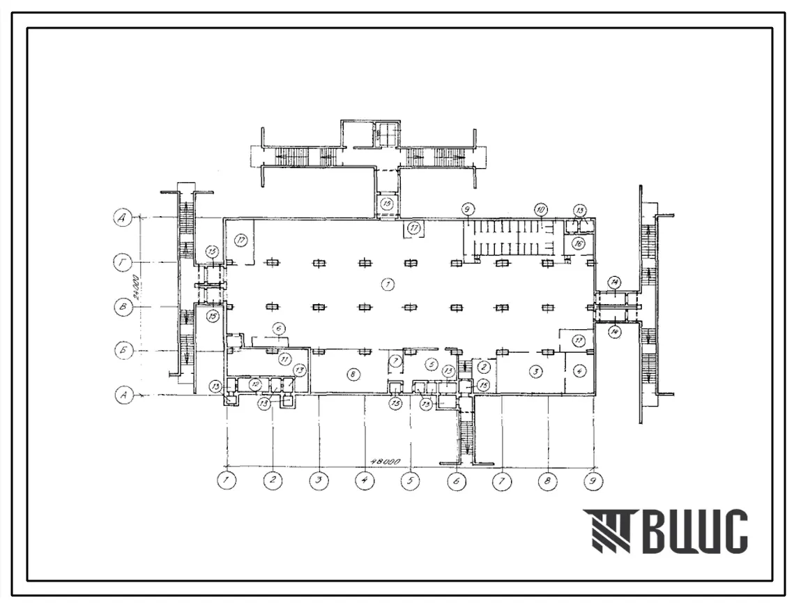 Типовой проект А-II,III,IV-1800-434.89 Склад материалов и оборудования отдельно стоящий заглубленный. Стены монолитные железобетонные (убежище на 1800 человек, размеры убежища 48м на 24м, режимы вентиляции 1,2,3).