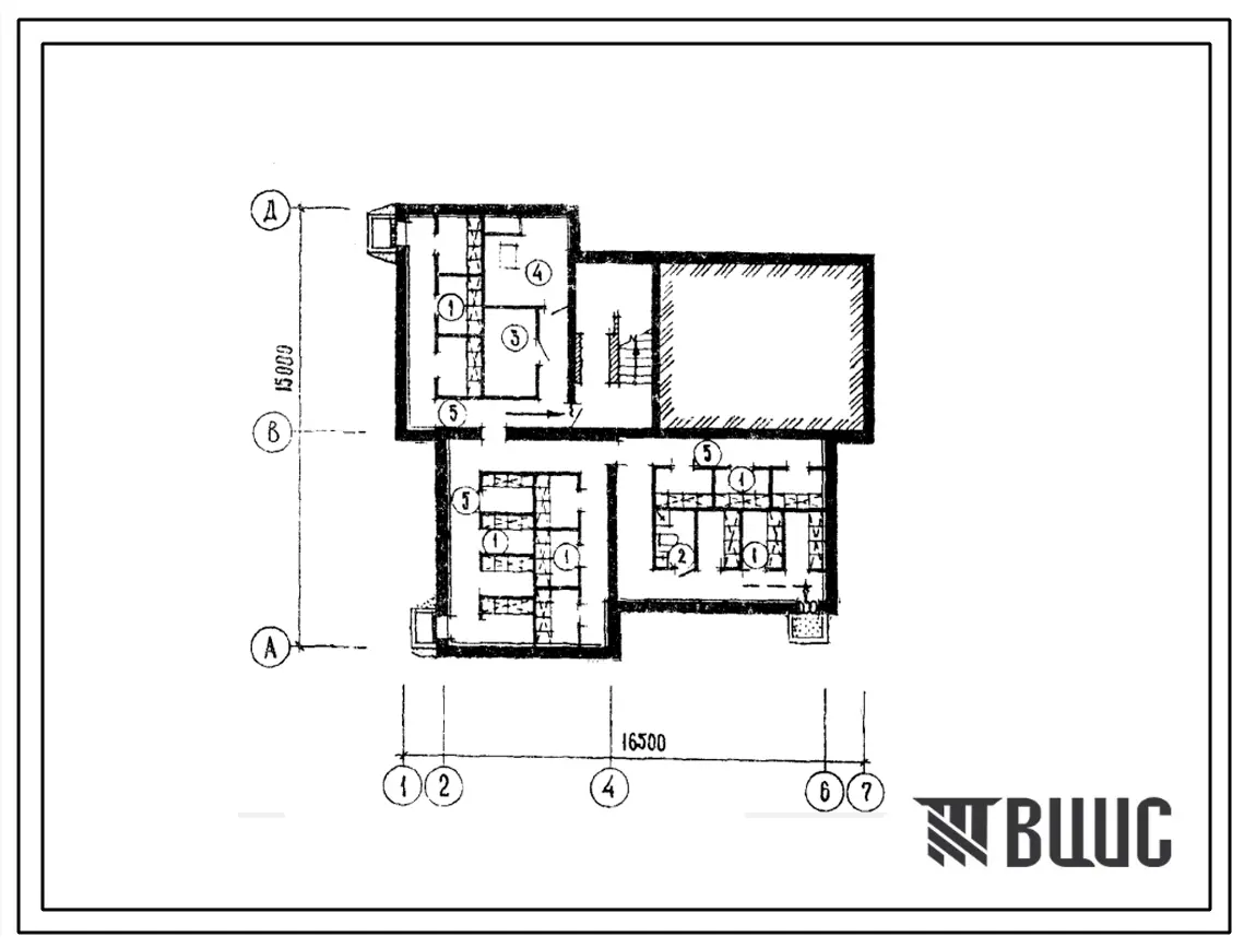 Типовой проект П-4-80(154-89-84(1.2.) Бытовые помещения в подвале жилого дома для малосемейных 4-этажного 16 квартирного с однокомнатными квартирами, (убежище на 80 человек, размеры убежища 16,5м на 15м, режимы вентиляции 1,2).