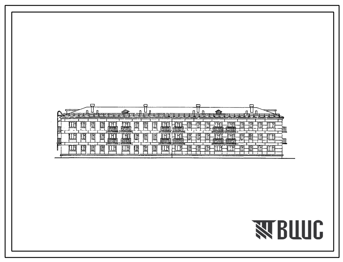 Типовой проект 1-307с-17 Трехэтажный четырехсекционный дом на 48 квартир, без ванн, с подвалом и без подвала.