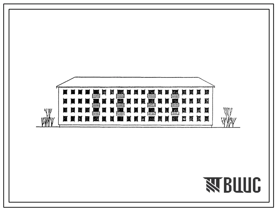 Типовой проект 1-306с-33к Четырехэтажный трехсекционный дом на 48 квартир для районов с сейсмичностью 8 баллов. Стены из кирпича.