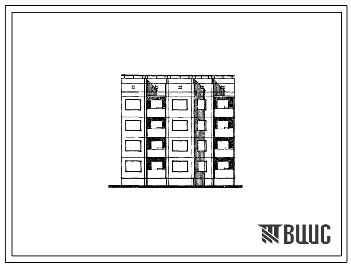 Типовой проект 94-065/1.2 Блок-секция 4-этажная 12-квартирная рядовая, левая, с торцовыми окончаниями, 1Б-2Б-3Б