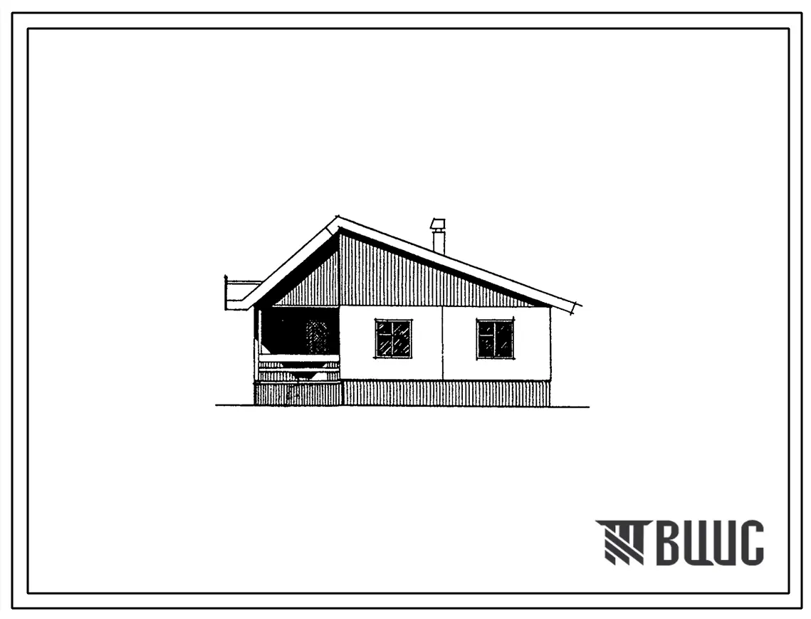Типовой проект 181-90-125.13.87 Дом с двухкомнатной квартирой. Для Чувашской Республики. Общая площадь 59 м2 (СТЕНЫ ИЗ КЕРАМЗИТОБЕТОННЫХ ПАНЕЛЕЙ, Перекрытия железобетонные. Полное инженерное благоустройство. Ориентация широтная, Одноэтажные, Секционные