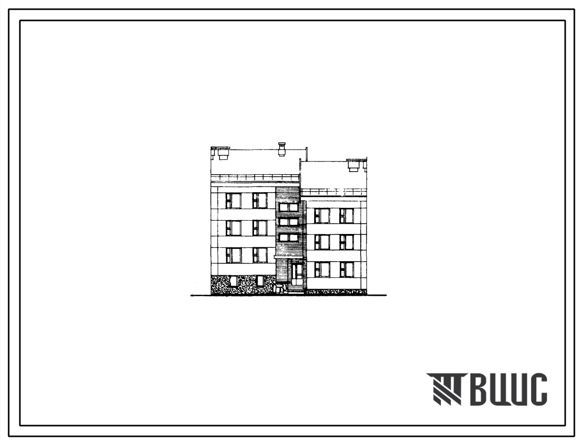 Типовой проект 89-041/1 Блок-сек 14-л трехэтажная шестиквартиная рядовая с квартирами (двухкомнатных 2Б — 3, трехкомнатных 3Б — 3) левая. Для строительства во IIВ климатическом подрайоне.