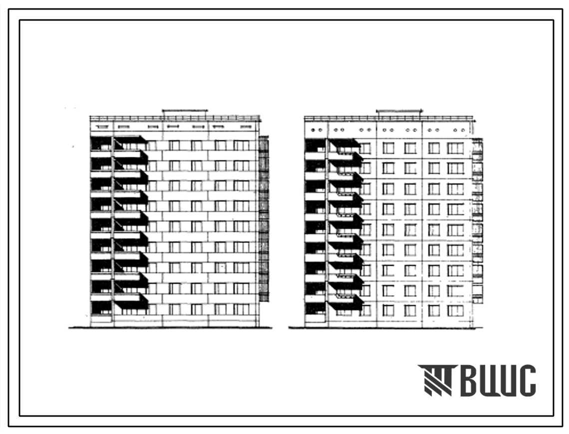 Типовой проект 135-028/1 Девятиэтажная блок-секция торцовая правая 1Б-2Б-2Б-3Б на 36 квартир.