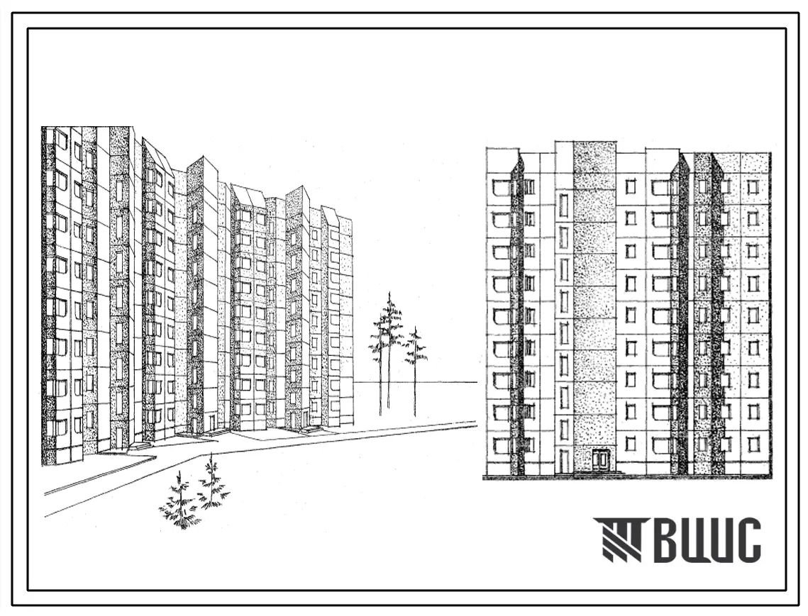 Типовой проект 122-052см.84 9-этажные жилые блоки поворотные. Для строительства в районах сейсмичностью 7 и 8 баллов и несейсмических районах.