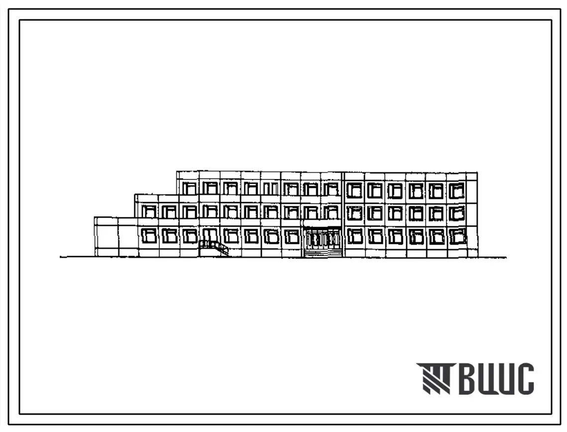 Типовой проект 221-1-450.85 Средняя школа на 18 классов (689-704 учащихся). Здание трехэтажное. Конструкции по серии 1.090.1-1. Стены из легкобетонных панелей.