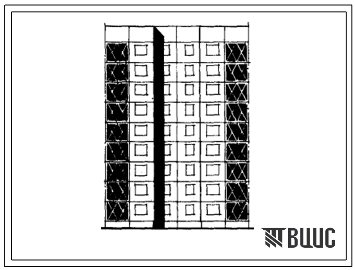 Типовой проект 105-047с/1 Девятиэтажная блок-секция рядовая с торцевыми окончаниями на 18 квартир (четырехкомнатных 4Б-18). Для строительства в 3 климатическом районе Киргизской ССР сейсмичностью 8 баллов