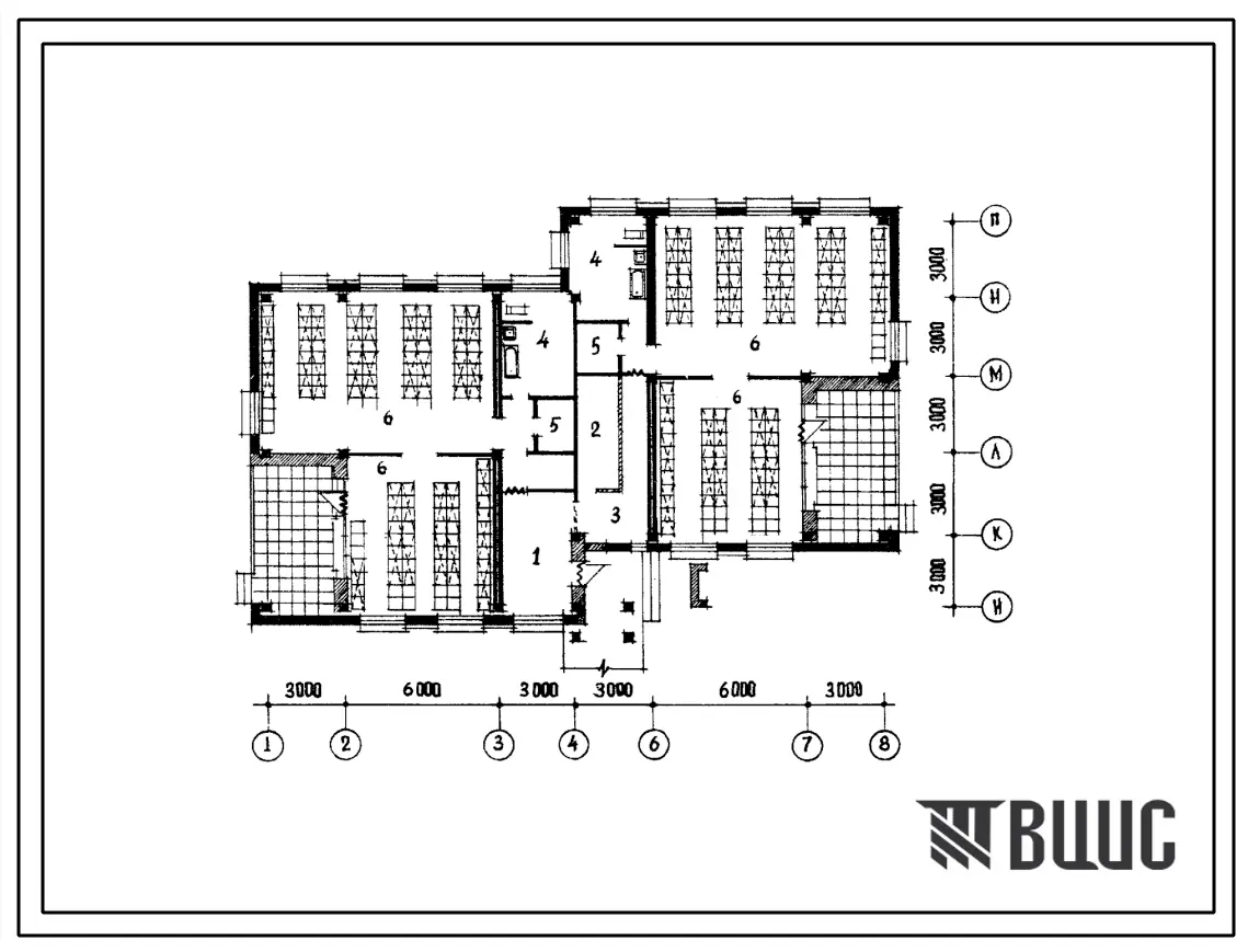 Типовой проект Б-3-300(212-1-198с) Помещения 1 этажа детских яслей-сада на 280 мест, (убежище на 300 человек, размеры убежища 24м на 15м, режимы вентиляции 1,2).