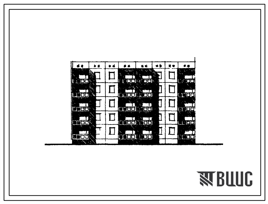 Типовой проект 105-015с Блок-секция пятиэтажная торцевая левая на 25 квартир (однокомнатных 1Б-10, двухкомнатных 2Б-10, трехкомнатных 3Б-5). Для строительства в 3 климатическом районе Киргизской ССР сейсмичностью 8 баллов