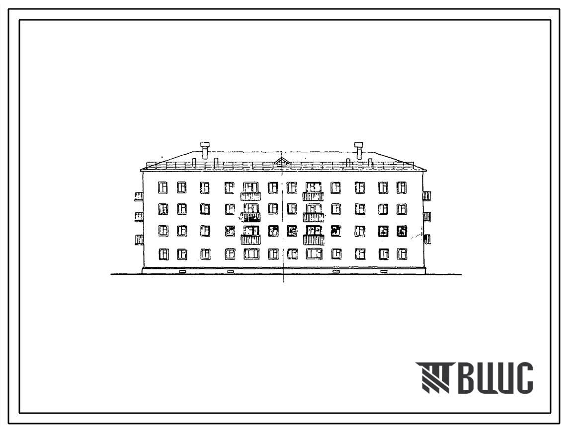 Типовой проект 1-307с-9 Четырехэтажный двухсекционный дом на 32 квартиры, с ваннами, с подвалом и без подвала