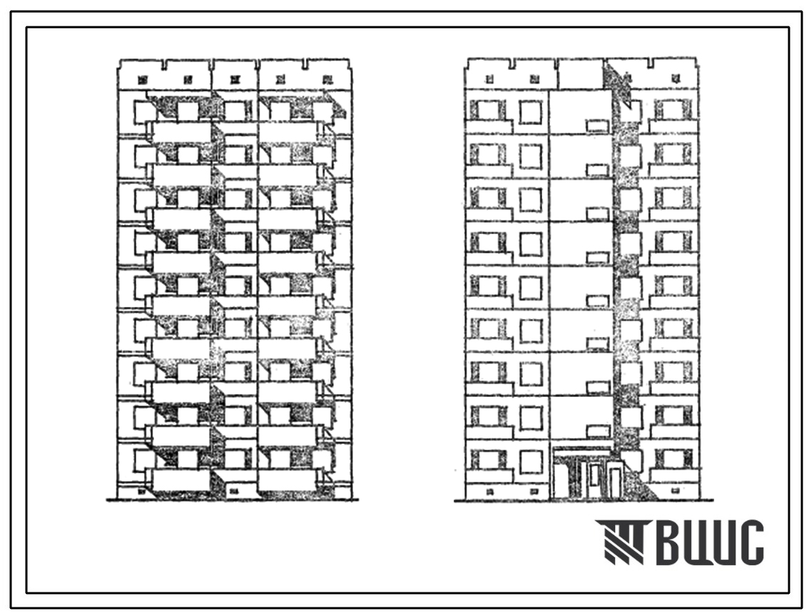 Типовой проект 173-010с.84 Блок-секция 9-этажная 18-квартирная рядовая 3А-4А. Для строительства в 4Б климатическом подрайоне Азербайджанской ССР сейсмичностью 7 баллов.
