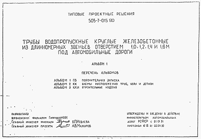 Состав альбома. Типовой проект 503-7-015.90Альбом 1 Пояснительная записка     