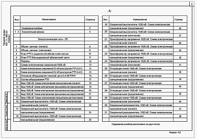 Состав альбома. Типовой проект 407-3-660.03Альбом 1 Пояснительная записка, электротехническая часть     