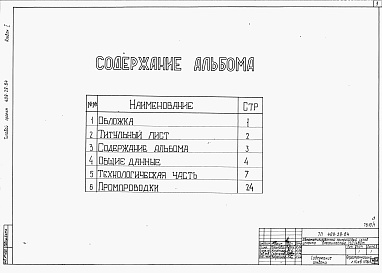 Состав альбома. Типовой проект 409-29-64Альбом 1 Общие данные. Технологическая часть. Промпроводки      